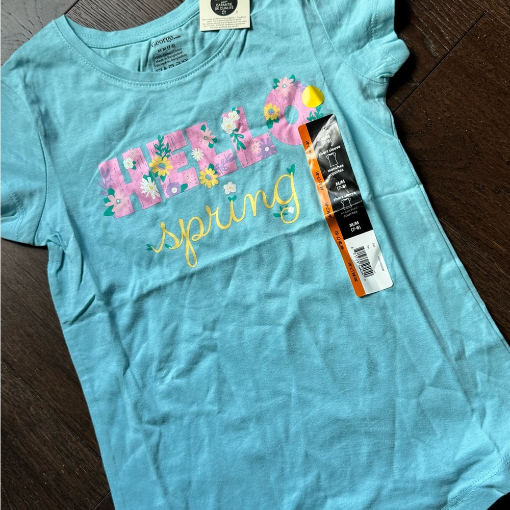 3/$20 George Kids T-Shirt - Light Blue with Floral Print